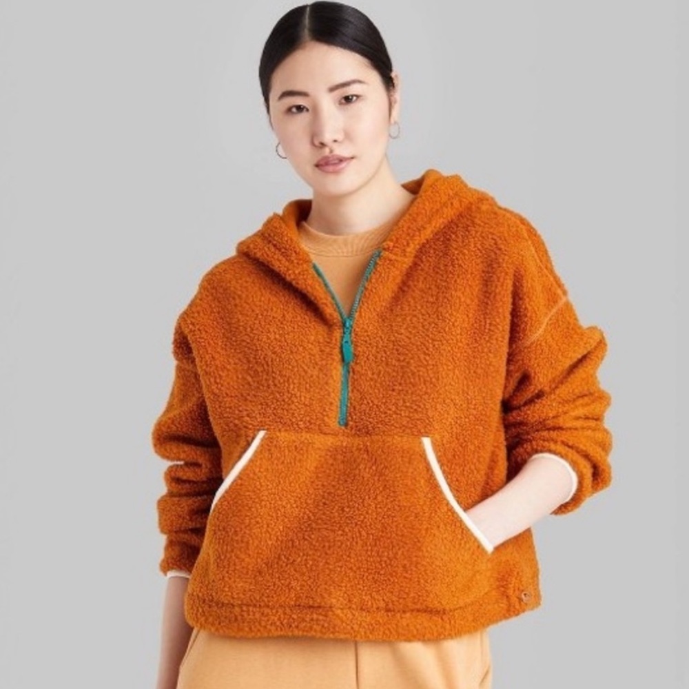 Wild Fable Rust Sherpa Cropped Half-zip Hoodie Jacket NWT